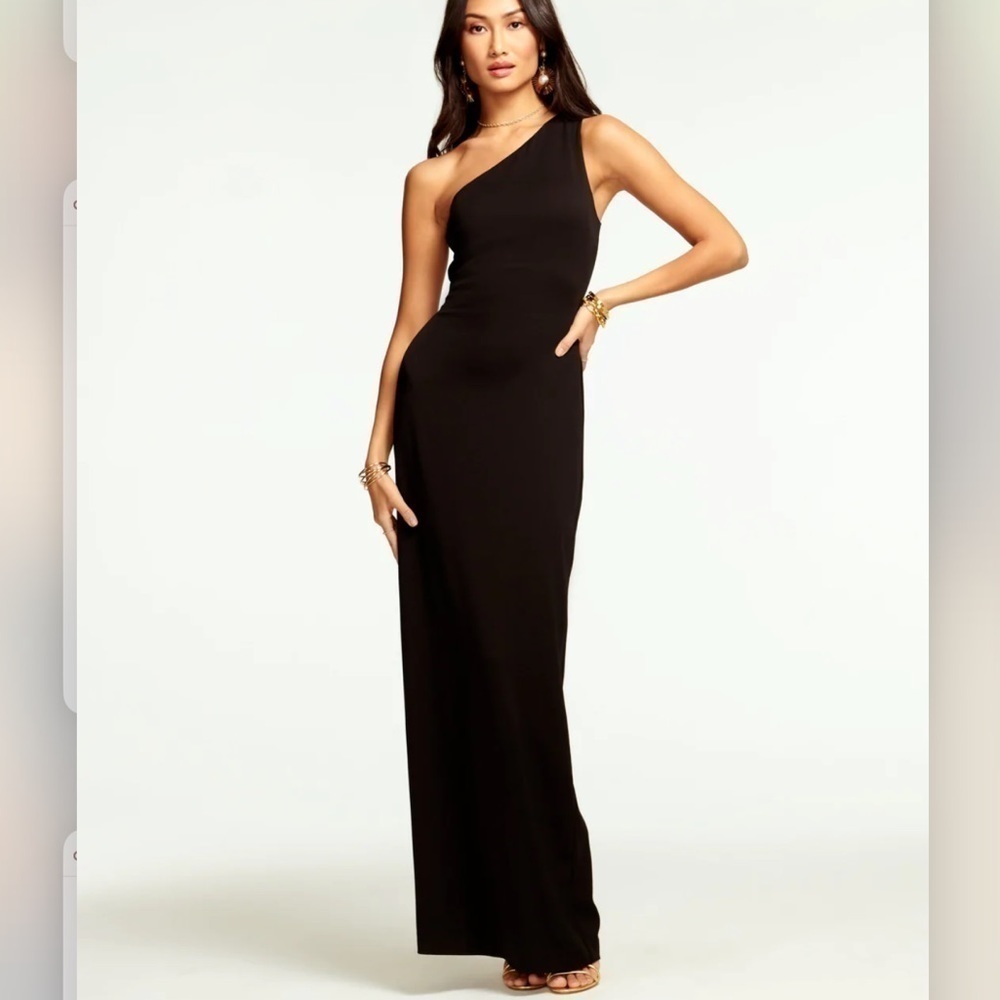 ORNA FARHO Brock One-Shoulder black jersey Maxi full skirt Dress size 40 UK / M